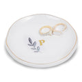 Personalized Ceramic Ring Dish, Initial Jewelry Tray for Rings, Earrings, Necklaces & Bracelets, Gift for Engagements, Birthdays, Holidays, Mom, Sister, Bridesmaid, Bride-to-Be, 4" Ring Plate - color: P