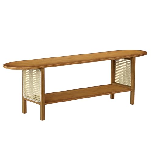 Bamboo TV Stand for TVs up to 65", Accent Entertainment Center with Storage, Media Console Table with Rattan, Modern TV Stand for Living Room, Bedroom, 55"(L), Walnut - color: Walnut Rattan