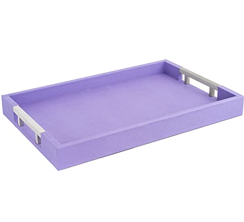 Modern Elegant 17.5"x12" Rectangle Purple Lavender Shagreen Faux Leather Decorative Tray Ottoman Coffee Table Perfume Living Room Kitchen Serving Tray with Silver Metal Handles by Home Redefined - color: Lavender/Silver