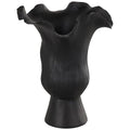 Deco 79 Ceramic Abstract Floral Inspired Vase with Wavy Folded Rim and Linear Grooves, 8" x 7" x 11", Black - color: Black, size: 8" x 7" x 11"