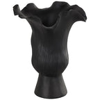 Deco 79 Ceramic Abstract Floral Inspired Vase with Wavy Folded Rim and Linear Grooves, 8" x 7" x 11", Black - color: Black, size: 8" x 7" x 11"