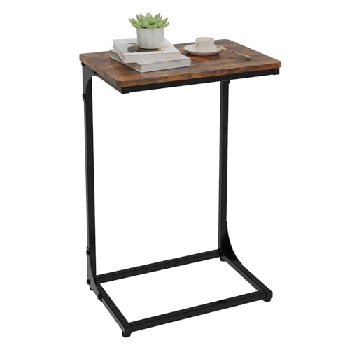 C Shaped End Table, TV Tray Side Table for Couch, Couch Tables that Slide Under C Table Side Table for Small Spaces Living Room Bedroom Bedside Home Office, Brown - color: Brown, size: 1