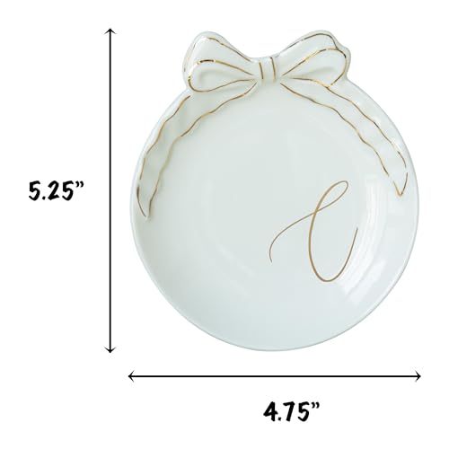 COLLECTIVE HOME - Personalized Initial Ceramic Jewelry Tray with Bow, Christmas Gift Ideas for Women, Small Gift for Girlfriend Wife, Ring Holder, Earrings Dish, Birthday Gift for Her (C) - color: C