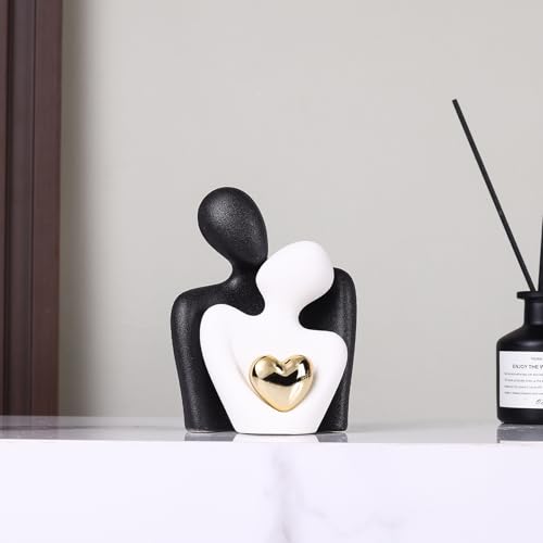 Mini Couple Statue - Ceramic Romantic Couple in Love Figurines for Decor Bedroom, TV Cabinet, Wedding Valentines Gift, Small Knick Knacks for Home Decor Shelve (4.72" Black White) - color: 4.72" Black White