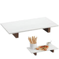 Marble Charcuterie Board Display White Cheese Cutting Footed Stand Tray with Wooden Feet 15.75"L x 8" W x 2.5" H for Vanity, Kitchen and Serving, or as a Gatherings Elegant Cheese Board Gift