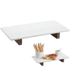 Marble Charcuterie Board Display White Cheese Cutting Footed Stand Tray with Wooden Feet 15.75"L x 8" W x 2.5" H for Vanity, Kitchen and Serving, or as a Gatherings Elegant Cheese Board Gift