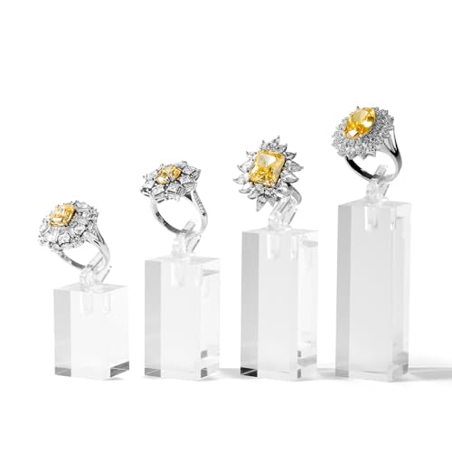 Acrylic Jewelry Ring Display Stand 4 Piece Acrylic Jewelry Ring Display Stand Showcase(Transparent) - color: Transparent
