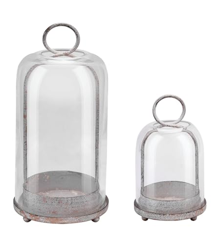 6" & 4" Wide Versatile Modern Metal Hurricane Lantern with Handmade Sturdy Glass Dome in Vintage White for Pillar Candle & Plants, Industrial, Farmhouse, Shabby Chic - color: White Shabby, size: 4"x7.5" & 6.3"x11.2"