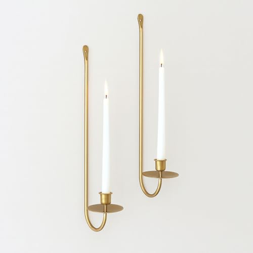 Wall Candle Holders Set of 2 Handcrafted Wrought Iron Sconces with Gold Finish, Easy to Install Modern Candle Holders for Living Room, Bedroom, Hallway, Wedding or Holiday Decor - color: Gold