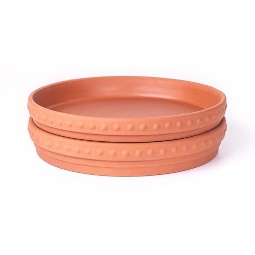 YBX 8-inch Plant Saucer Premium Terracotta Saucer Round Ceramic Plant Trays, Pack of 2 (Nature/Terracotta) - color: Terracotta