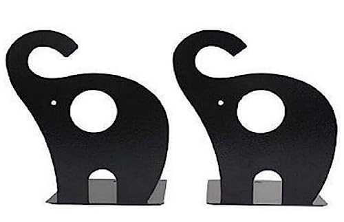 Wendin 1pair Cute Elephant Nonskid Bookends Art Bookend (Black) - color: Black