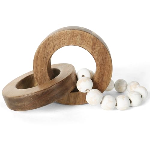 Oakrain Wood Chain Link Decor, Handmade Carved Knot Decor, Minimalist Home Décor Accents, Shelf Coffee Table Decor, Natural Boho Farmhouse Rustic Home Decor, Best Housewarming Gifts (8.86 inch) - style: 3 link (Acacia wood)