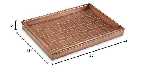 Good Directions 20″ x 14″ Decorative Squares Design Metal Boot Tray – Galvanized Steel with Copper Finish, Multi-Purpose Shoe, Plant & Pet Bowl Tray - color: Copper, style: Squares