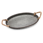 Hipiwe Galvanized Metal Iron Oval Tray with Rope Handle Farmhouse Serving Tray Rustic Industrial Decorative Centerpiece for Coffee Table Weddings and Parties Decor, Large - size: 15.4" x 9.8" x 1.6"