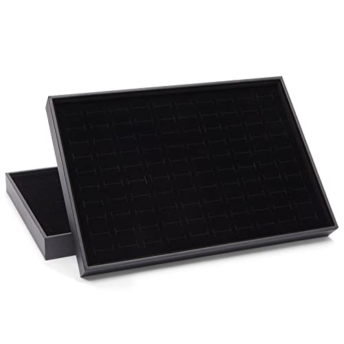 Juvale Ring Display Tray - Velvet Protection & Jewelry Display - Removable Pad & Earring Storage - Stackable Jewelry Trays & Glasses Holder for Nightstand - Pack of 2, 13.8 x 9.5 x 1.3 in, Black