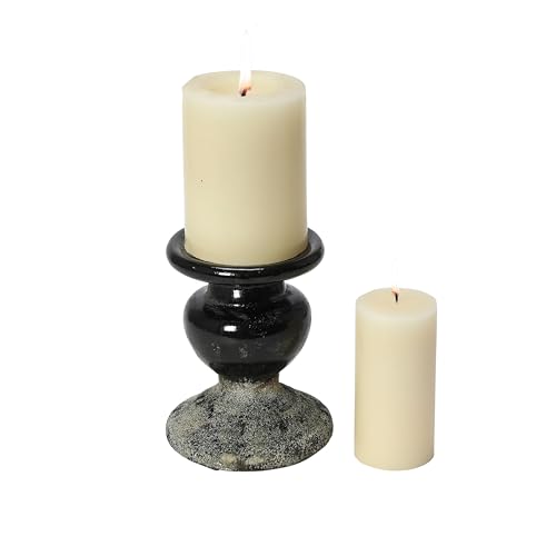 Creative Co-Op 2-Tone Sculptural Terracotta Pillar Candle Holder, Distressed Black - color: Black, size: 4.5" W x 5.25" H