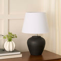 Nourison Home 20" Black Matte Ceramic Table Lamp with Fabric Shade, Bedside Nightstand Lamp for Bedroom, Living Room, Entryway - color: Black