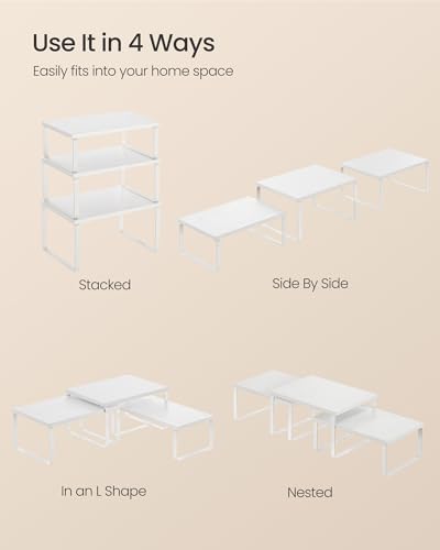 SONGMICS Cabinet Organizer Shelf, Set of 3 Kitchen Counter Shelves, Kitchen Storage, Spice Rack, Stackable, Expandable, Snow White and Matte White UKCS220W01 - color: Snow White + Matte White