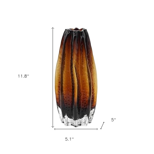 12" Burnt Umber Wavy Glass Table Vase
