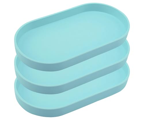 Blue Small Tray (10 inch), 3 Pack Oval Tray for Kitchen Counter, Bathtub Bathroom Vanity Items, Countertop Organizer, Coffee Accessory, Bar, Serving Seasoning, Salt and Pepper, Soap, Perfume. - color: Blue-3 Tray, size: 10.2" x 5.5" x 1.1"