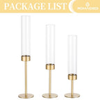 Glass Hurricane Candlestick Holders Gold - Romadedi Taper Candle Holder Tall Clear Glass Cylinder Table Centerpiece Wedding Decor Party Birthday Christmas Home Decorations Set of 3 - size: 3 PCS