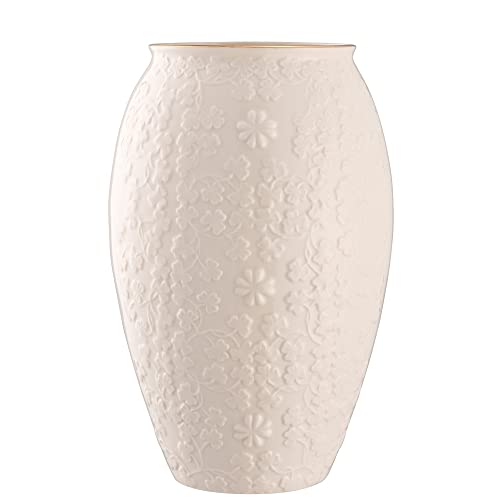 Belleek Field of Shamrocks Vase - White Flower Vase Handcrafted Fine Parian China Irish Decor, 6.3" W x 10" H