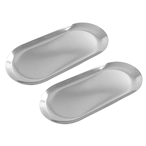 Hitefu 2 Pack Stainless Steel Decorative Tray, 7 Inch Long, Trinket Storage Tray Jewelry Dish Cosmetics Organizer for Bathroom Candle Perfume Serving Platter, Oval, Silver - color: Silver