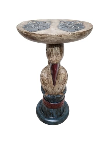 WorldBazzar Hand Carved Wooden Rustic Pelican Fish End Table Plant Stand Wood Sculpture