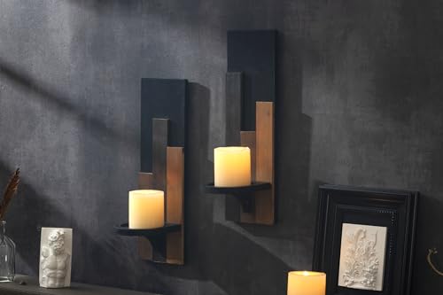 Wood Rustic Candle Sconces, Set of 2 Wall-Mounted Pillar Candle Holders, Antique Classical Wooden Candleholder for Farmhouse, Fireplace, Living Room, Bedroom, Rustic Home Decor - color: Three Color