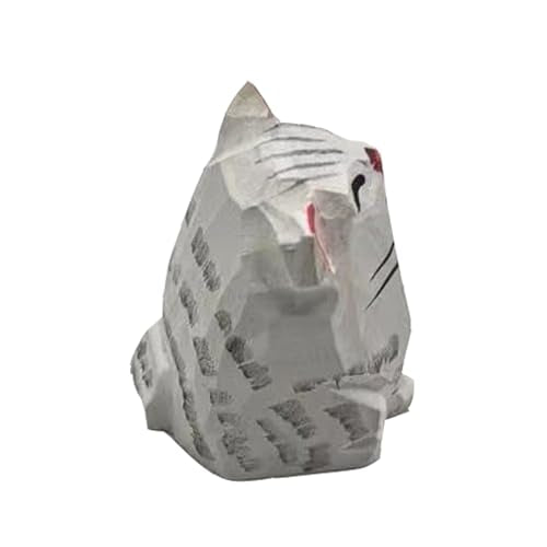 Wooden Cat Figurines Sculpture Statue Lovely Small Carved Orange Cat Statue Handmade Wood Kitten Art Carving Work for Home Office Decoration (White Cat) - color: White Cat