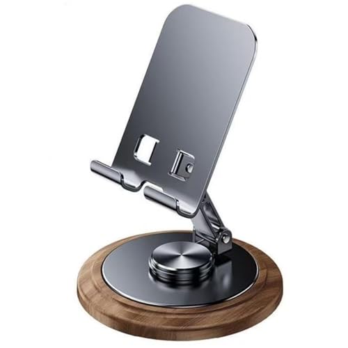 Adjustable Cell Phone Stand,360 Rotating Foldable Desktop Cellphone Stand with Anti-Slip Base Portable Phone Holder for iPhone 17 16 15 14 13 Pro Max, All Smart Phones, iPad (Wood Grain Black) - color: Wood Grain Black