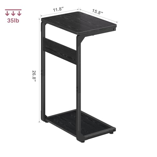 Small End Tables, Nightstand Set of 2, C Shaped Couch Side Table, Sofa TV Tray Table, Night Stand, Nightstands for Bedroom, Bedside, Living Room ET-YB-BKW2 - color: Black