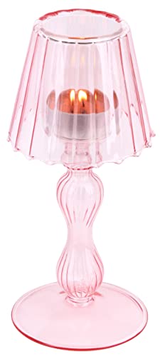 Gurfuy Desk Lamp Shaped Glass Candle Holder - Glass Hurricane Candleholder Crystal Decorative Candle Stand for Table Wedding Dinning Centerpieces Party Supplies Festival Decor Pink - color: Pink