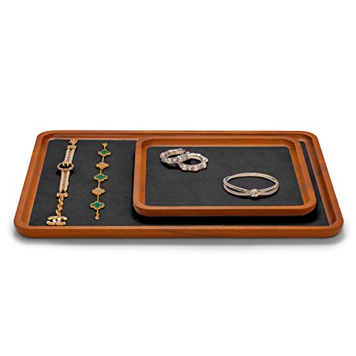 Oirlv Solid Wood Jewelry Tray Jewelry Display Holder Showcase Watch Display Organizer (Medium, Grey) - color: Grey, size: 7.87"x 7.08"x 0.59"
