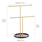 Gold Jewelry Holder Stand with Ceramic Tray: Small Hanging Necklace Organizer Tree for Earrings, Bracelets, Rings – Jewelry Display Hanger for Women & Girls, Black - color: black tray gold bar