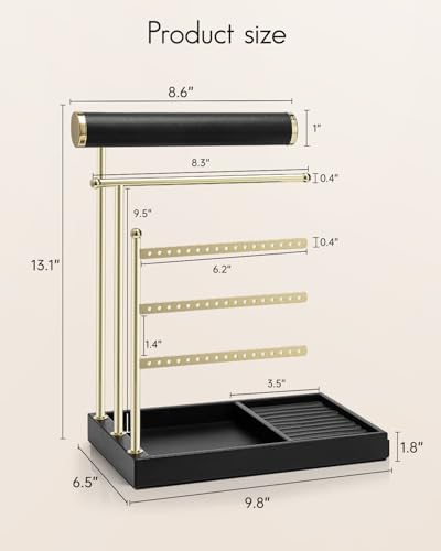 VLANDO Jewelry Stand Organizer with Ring Holder, Jewelry Holder Organizer with Tray, Necklace Holder Bracket Holder Earring Holder - Black - color: Black