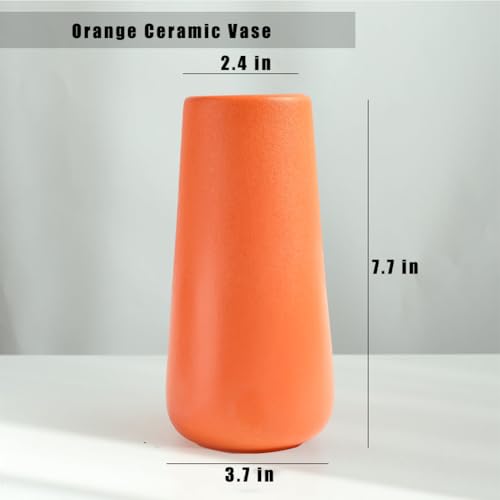 Orange Ceramic Vase, 7.7" H, Minimalist Modern Home Decoration, Matte Design for Fireplace Bedroom Kitchen Living Room Centerpieces Office Desk, Fit for Holding Dried Flowers, Fresh Flowers - color: Orange