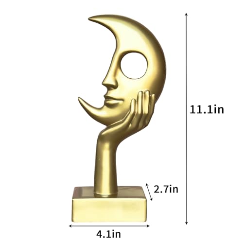 Golden Thinker Statue, Abstract Moon face Sculpture, Modern Home Decor Ornament, Suitable for Study, Office, TV Cabinet, or Tabletop, Golden Resin Statue - color: Gold, size: Large