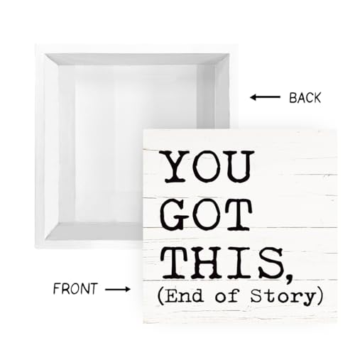 Inspirational Wooden Box Signs, Desk Decor Art, Farmhouse Decorations Sign for Home Bedroom Apartment Office Workplace Living Room Business Decor, You Got This End of Story Sign, White - color: Inspirational05