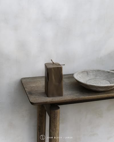 LAWA Raw Block Candle - Beautiful Handmade Pillar Scented Soy Wax Elegant Aesthetic Candle Housewarming Gift Home Room Shelf Decor Idea (Kobicha, Large) - color: Kobicha, size: Large