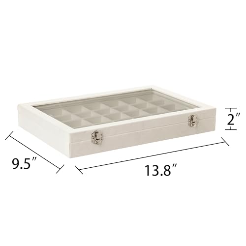 Frebeauty Velvet Jewelry Tray,35 Grid Jewelry Organizer with Clear Lid,Earring Holder Organizer Case with Clasp,Drawer Insert for Rings Studs,13.8 x 9.5 x 2 Inches,Gift for Women Girls(Beige) - color: Beige, size: 35 Grid