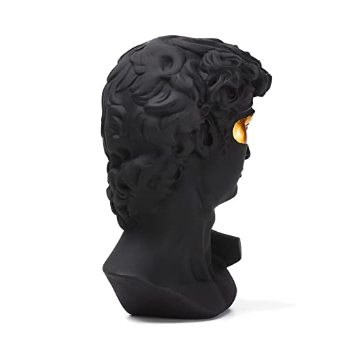 BRABUD Greek Mask David Man Bust Statue Resin Black Gold Classic Roman Sculpture Modern Art Home Office Study Room Bookshelf Decor Collectible Gift TQGJBS333 - color: Black
