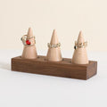 GemeShou Wooden ring organizer holder for jewelry, Stable ring display stand for boutique store, walnut base with white ring cones for jewelry selling【Ring holder-Cone 3】 - style: Three Cone