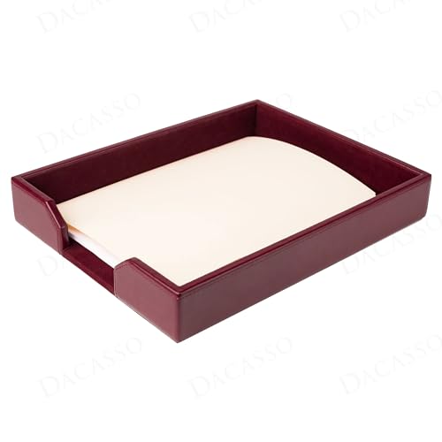 Dacasso Burgundy Bonded Leather Luxury Letter Tray Holder & Paper Organizer for Desk - Executive Desk Decor & Office Organization Essential - color: Burgundy, size: 13.5" x 10.5" x 2.1"