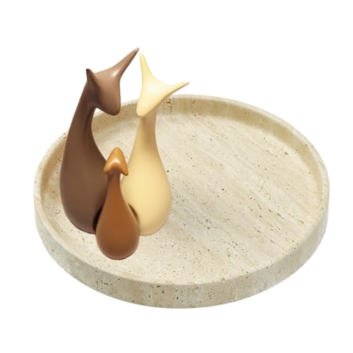 10 Inch Natural Travertine Tray - Round Beige Marble Vanity Tray for Bathroom Countertop, Jewelry & Perfume Organizer - Handcrafted Stone Catchall for Nightstand & Kitchen Decor - color: Beige Travertine