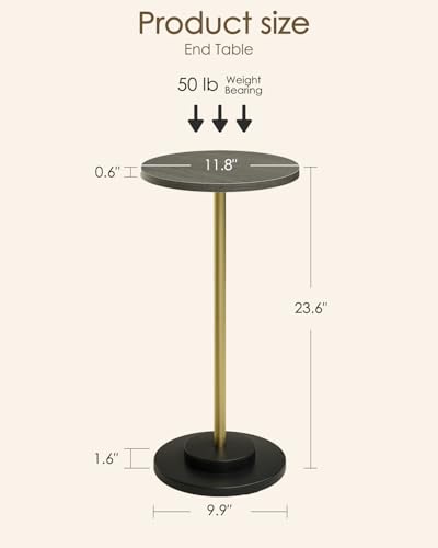Masupu Drink Table, Round Side Table for Small Spaces, Pedestal Side Table, Small End Table with Metal Base, for Living Room, Bedroom, Bathroom, Grey - color: 06.grey