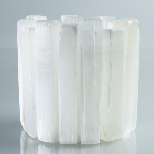 Natural Selenite Candle Holder for Tea Lights Irregularly Arranged Selenite Wand Candlesticks - Elegant Home Decor (Round Candle Holder)