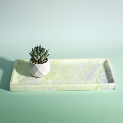 Luxury Natural Marble Tray, Handcrafted Vanity Catchall for Perfume, Jewelry, Soap, Elegant Bathroom & Kitchen Counter Decor - color: 036-fd Green