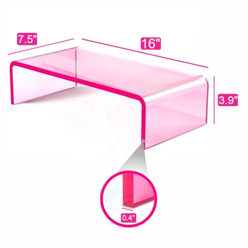 Ergonomic Acrylic Monitor Stand with Storage - Bright Pink Desktop Organizer for Back Pain Relief & Space Saving, Stylish & Modern Desktop Organizer(Home/Office Use)