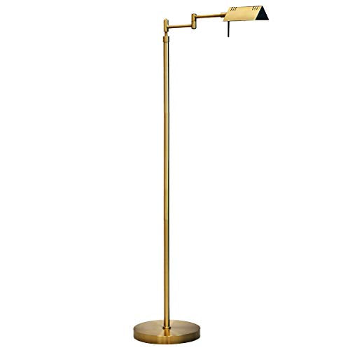 O’Bright Dimmable LED Pharmacy Floor Lamp, 12W LED, Full Range Dimming, 360 Degree Swing Arms, Adjustable Heights, Standing Lamp for Reading, Sewing, and Craft, ETL Listed, Antique Brass (Gold) - color: Antique Brass (Gold)